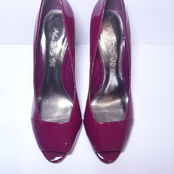 🍁ALDO Patent Leather Open Toe Heels Purple Plum - Picture 4 of 15